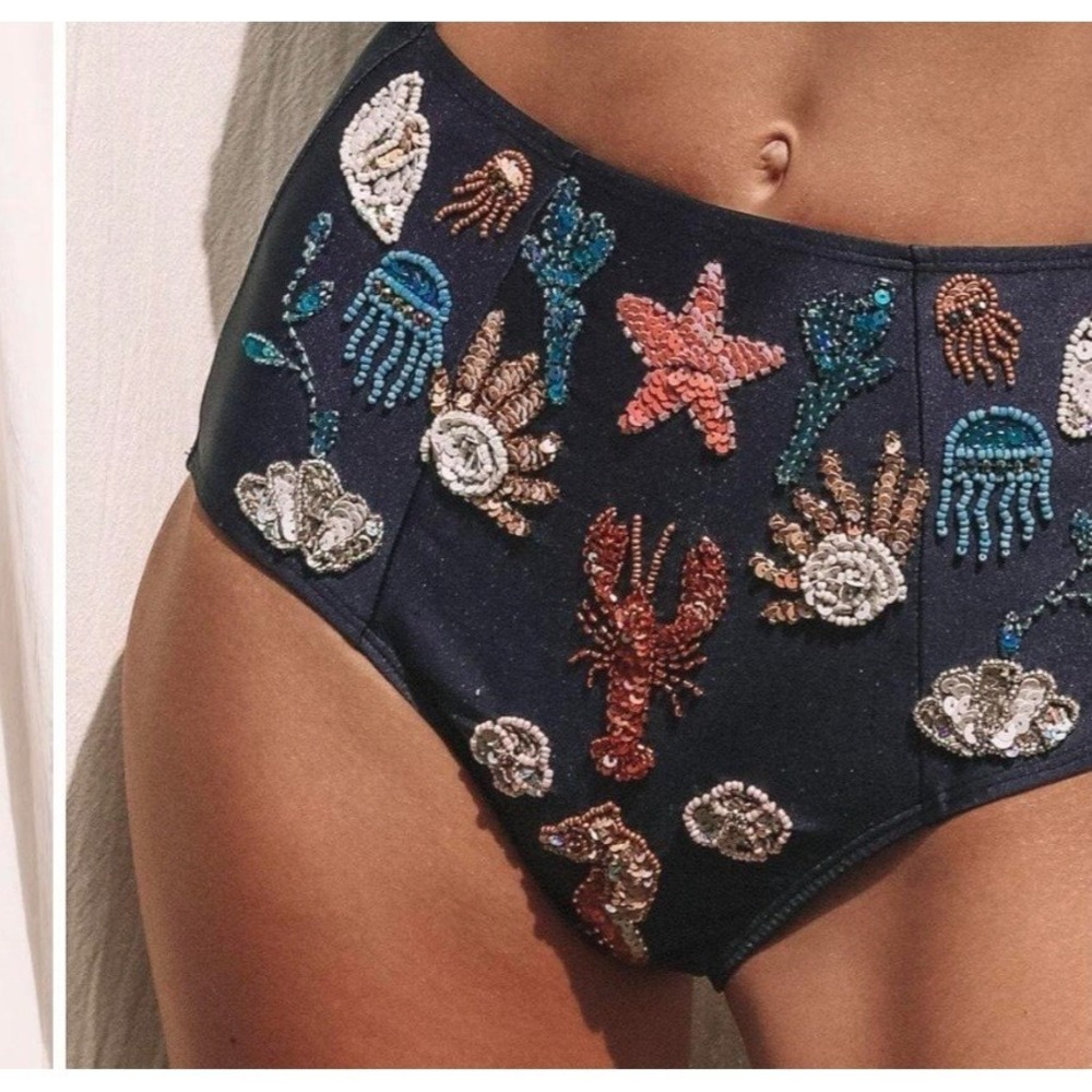 Her Pony Under The Sea Jingle Beaded Bikini Bottoms Sz 6 Beach Sea Life